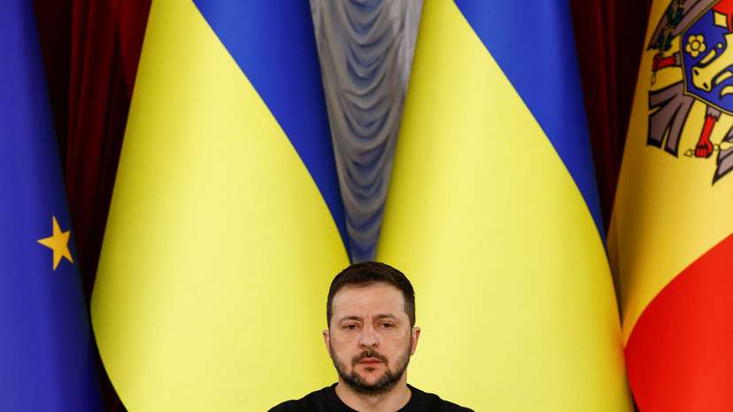 Ukraine's President Zelenskiy, Moldova's President Sandu and President of the European Council Michel attend a joint press conference in Kyiv