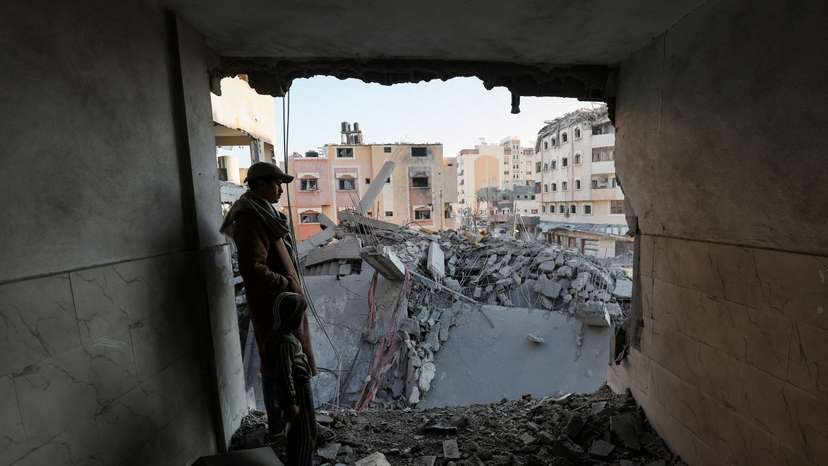 Aftermath of an Israeli strike on a house in Nuseirat in the central Gaza Strip