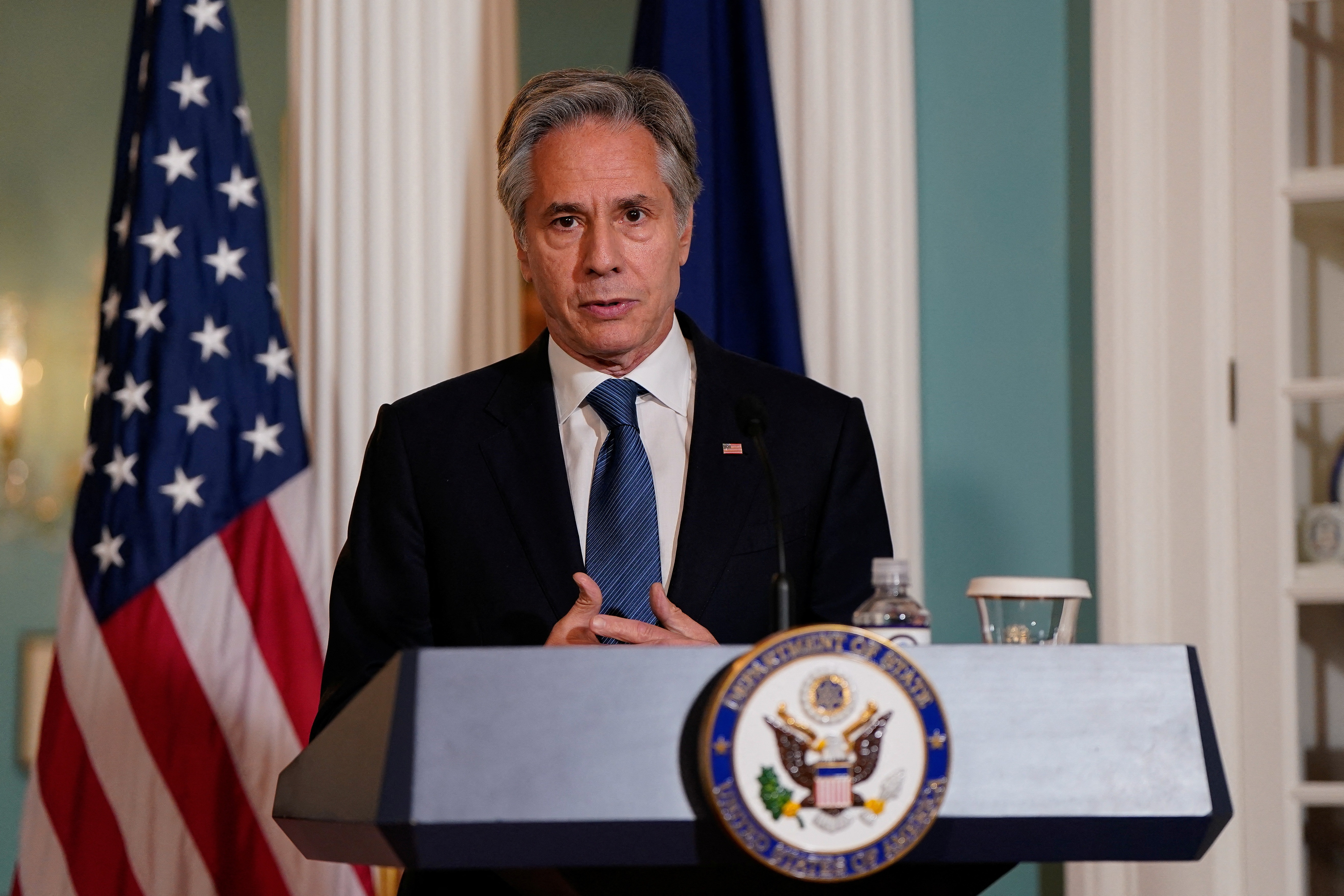 U.S. Secretary of State Antony Blinken holds a joint news conference with NATO Secretary General Jens Stoltenberg in Washington