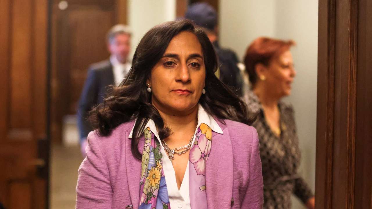 President of the Treasury Board Anita Anand leaves a caucus meeting on Parliament Hill in Ottawa