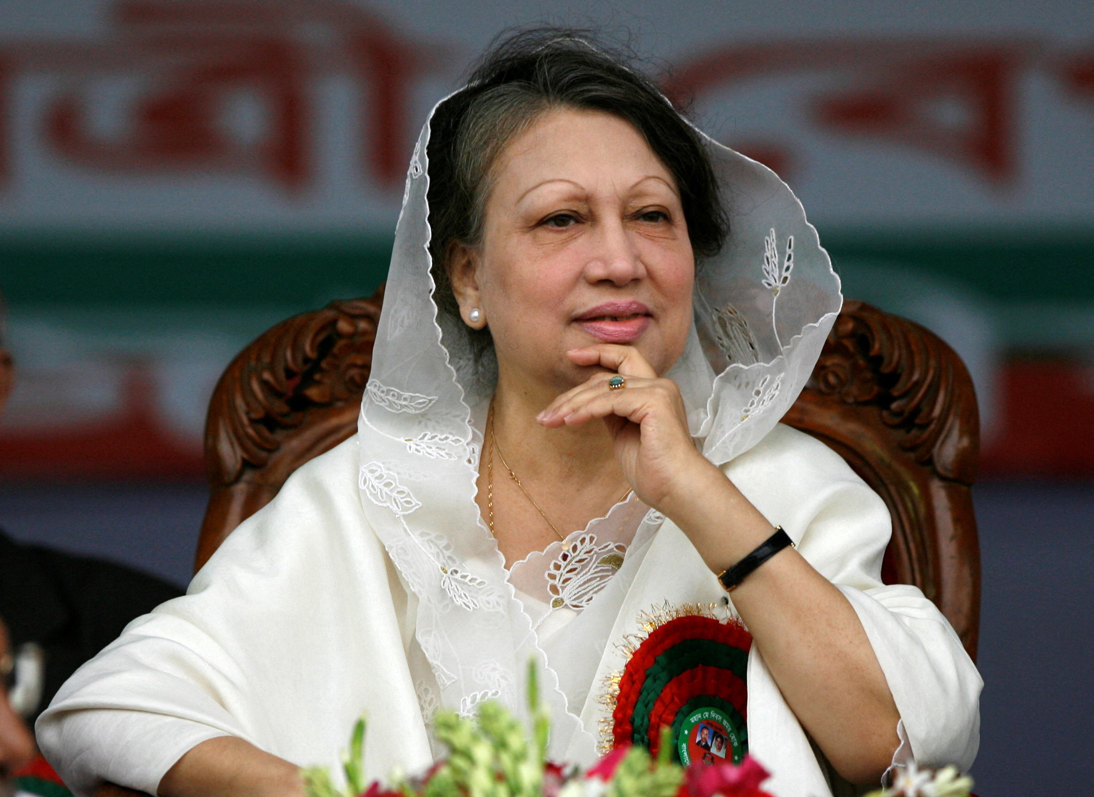 FILE PHOTO: BNP chairperson Begum Khaleda Zia looks on during a rally in Dhaka