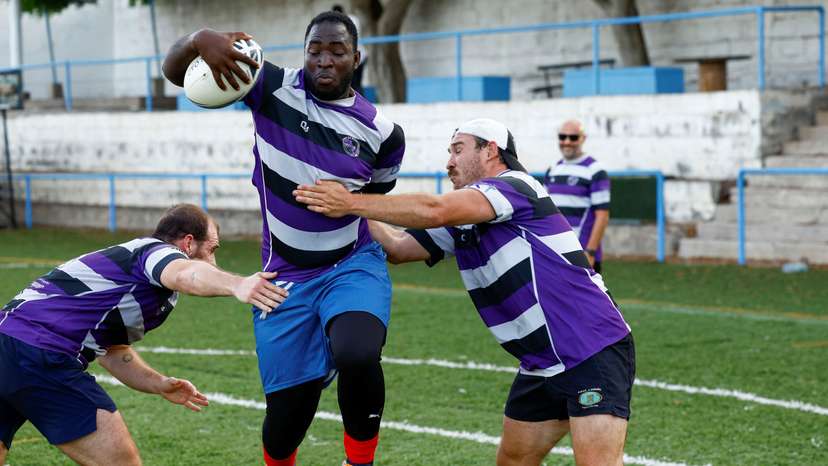 Moussa Diaby, 20, a migrant from Mali, trains during the first day of training with his new rugby team Crull