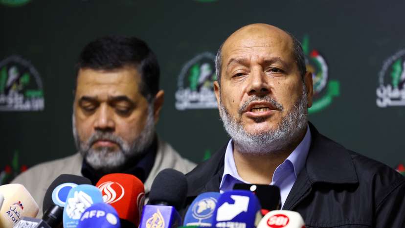 Hamas’s officials, Khalil Al-Hayya and Osama Hamdan hold a press conference in Beirut