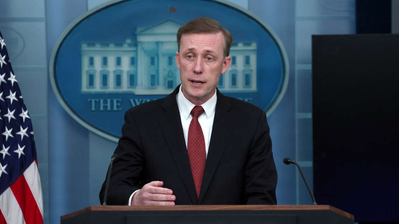 National Security Advisor Sullivan speaks during a press briefing at the White House in Washington