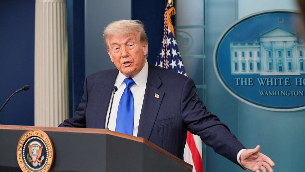 U.S. President Trump speaks to the media at the White House in Washington