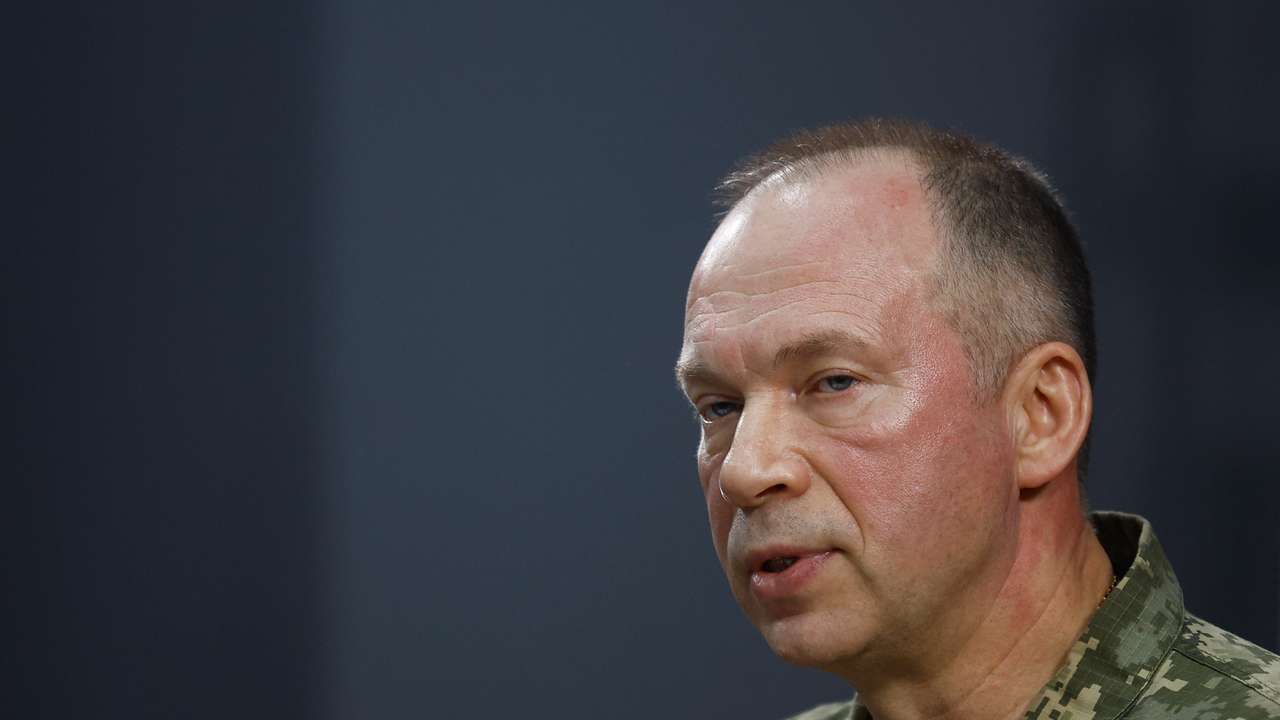 Commander of the Ukrainian Ground Forces Syrskyi attends an in interview with Reuters in Kharkiv region