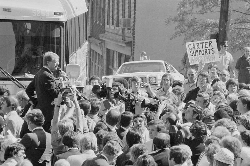 FILE PHOTO: Jimmy Carter speaks to a crowd at a campaign stop in Pittsburgh