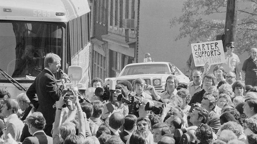 FILE PHOTO: Jimmy Carter speaks to a crowd at a campaign stop in Pittsburgh