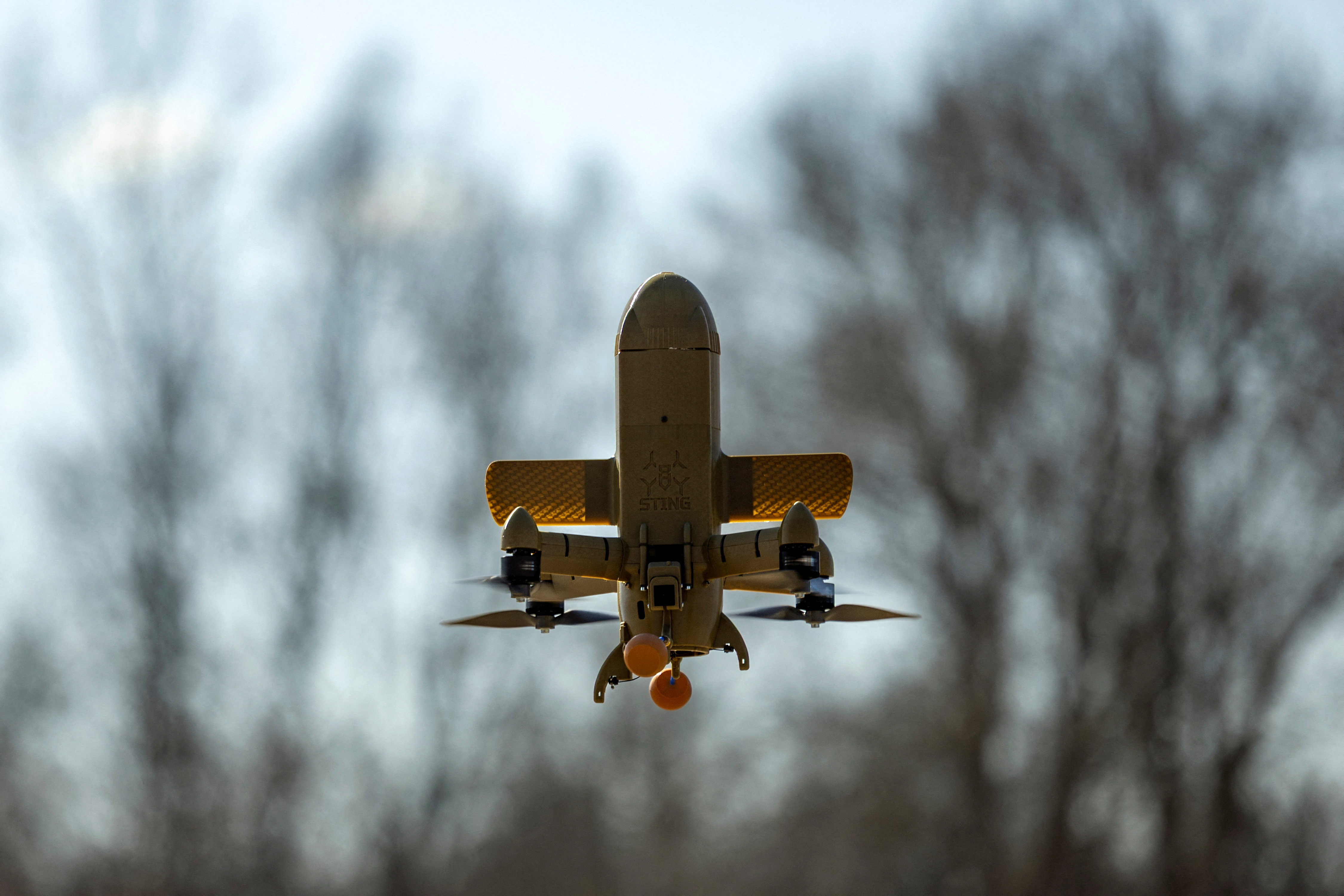 Wild Hornets engineers demonstrate Ukrainian Sting interceptor drones in Ukraine