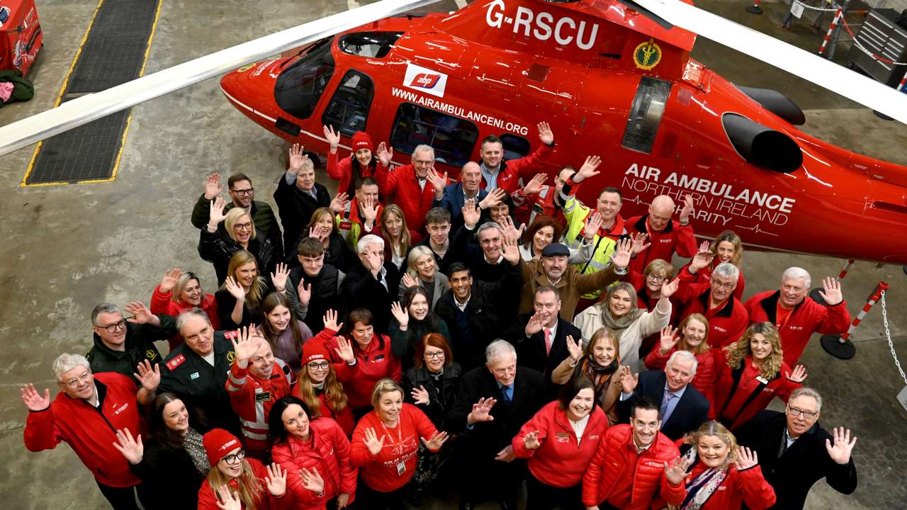 Prime Minister Rishi Sunak visits Air Ambulance Northern Ireland during a visit to Northern Ireland