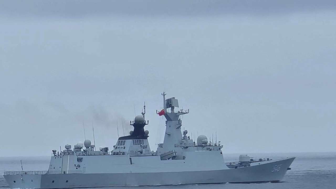 A Chinese warship navigates on waters near Pengjia Islet in northern Taiwan