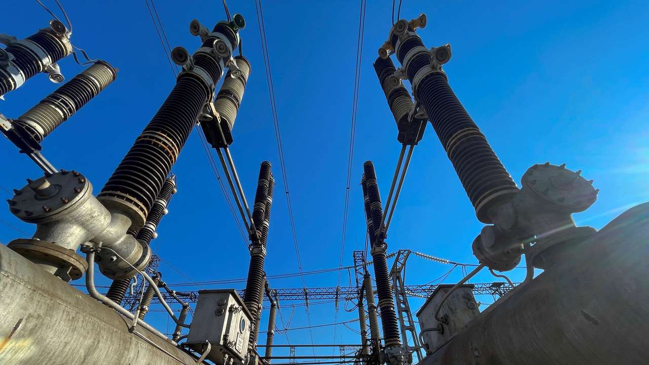 View shows power lines at a compound of a power infrastructure object in Dnipropetrovsk region