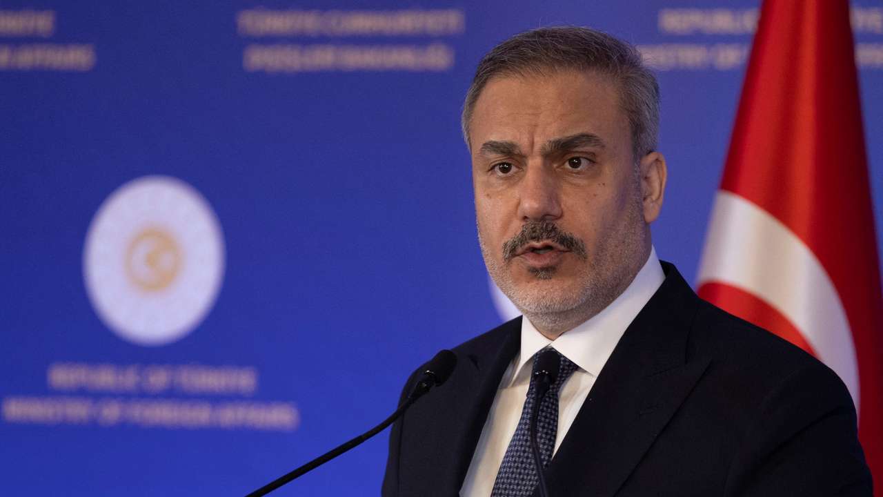 Turkish Foreign Minister Hakan Fidan speaks during a press conference in Istanbul