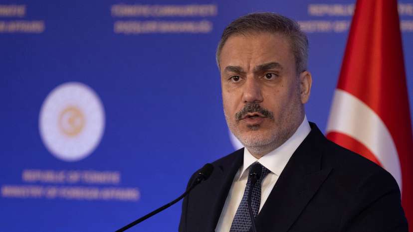 Turkish Foreign Minister Hakan Fidan speaks during a press conference in Istanbul
