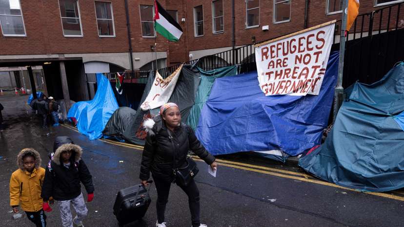 Asylum seekers camped outside the International Protection Office, in Dublin