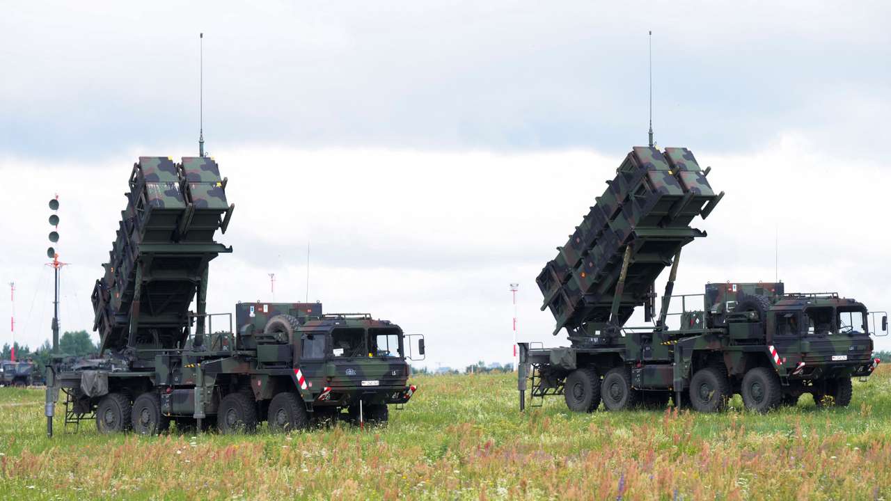 FILE PHOTO: German Patriot air defence system units are deployed at Vilnius airport