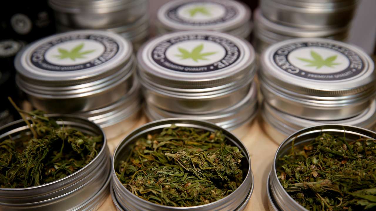 Cans with cannabis buds are seen at the Balkannabis Expo 2018, in Athens, Greece, June 2, 2018. Picture taken June 2, 2018. REUTERS/Costas Baltas/File Photo