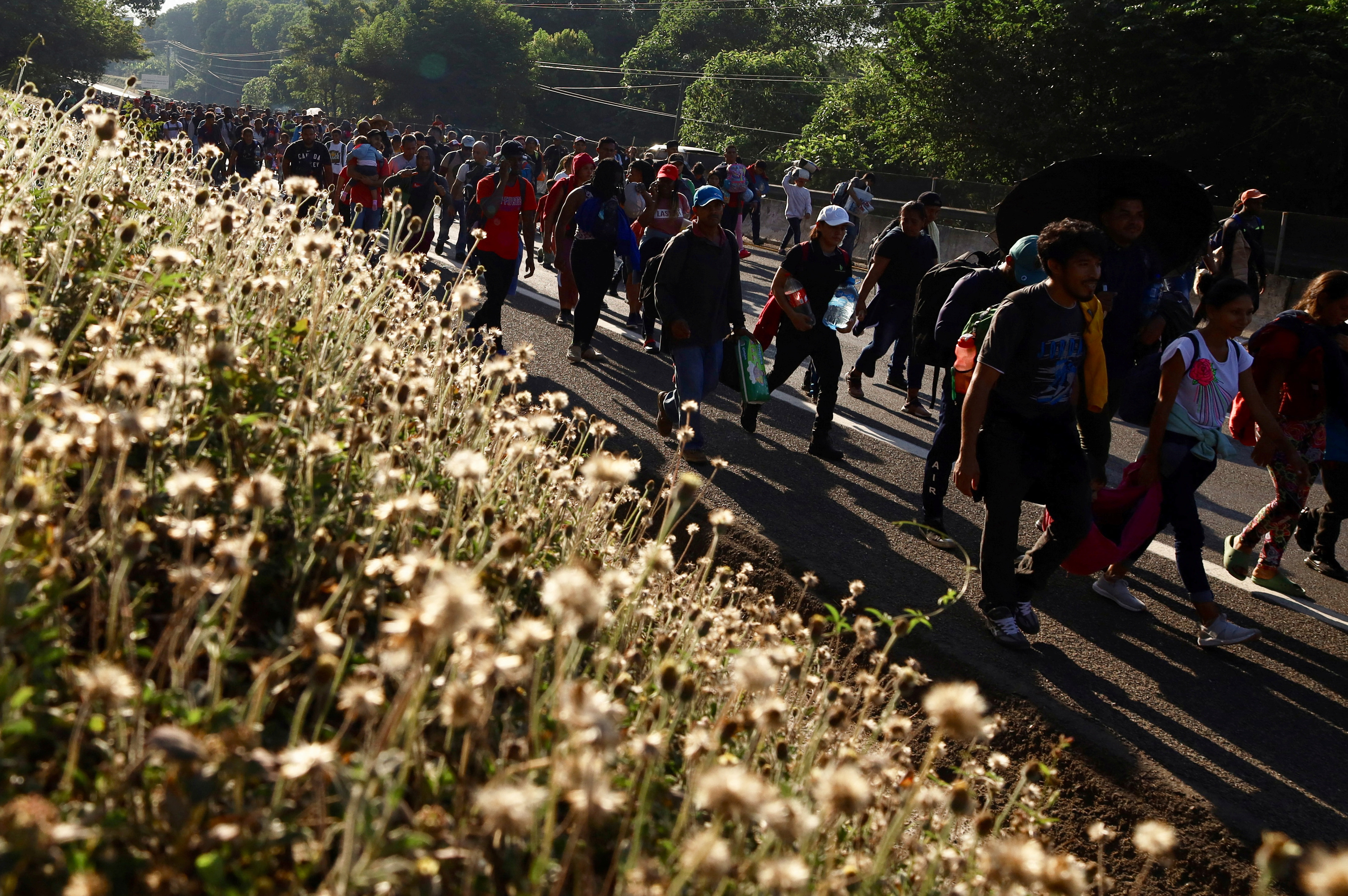 Migrants take part in a caravan to reach the U.S. border through Mexico, in Tapachula