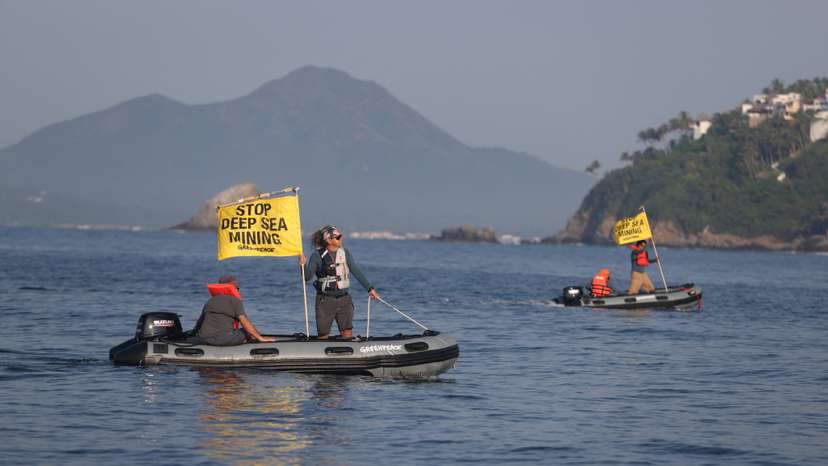 Greenpeace activists protest against deep sea mining vessel Hidden Gem, in Manzanillo
