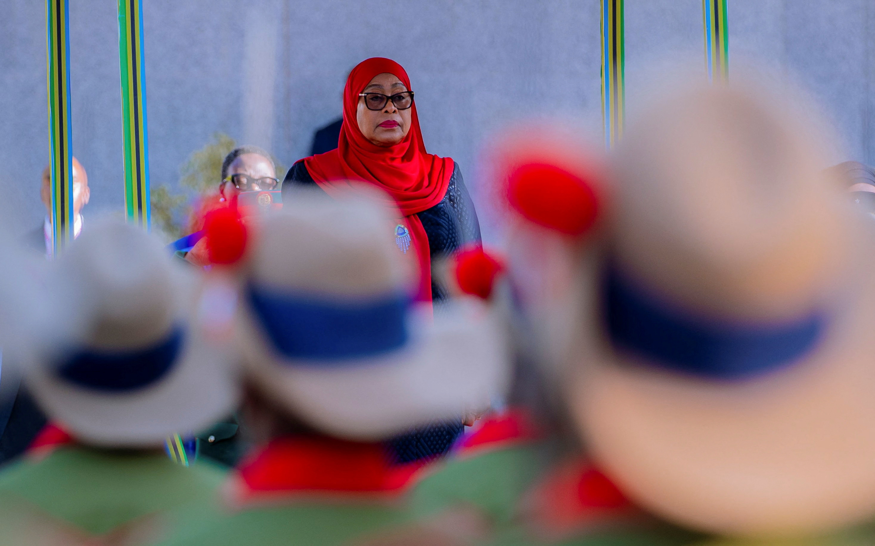 Tanzania's President Samia Suluhu Hassan arrives to address the parliament, before its dissolution ahead of the October General elections, in Dodoma