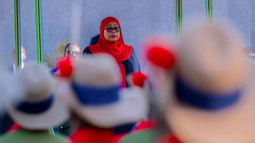 Tanzania's President Samia Suluhu Hassan arrives to address the parliament, before its dissolution ahead of the October General elections, in Dodoma