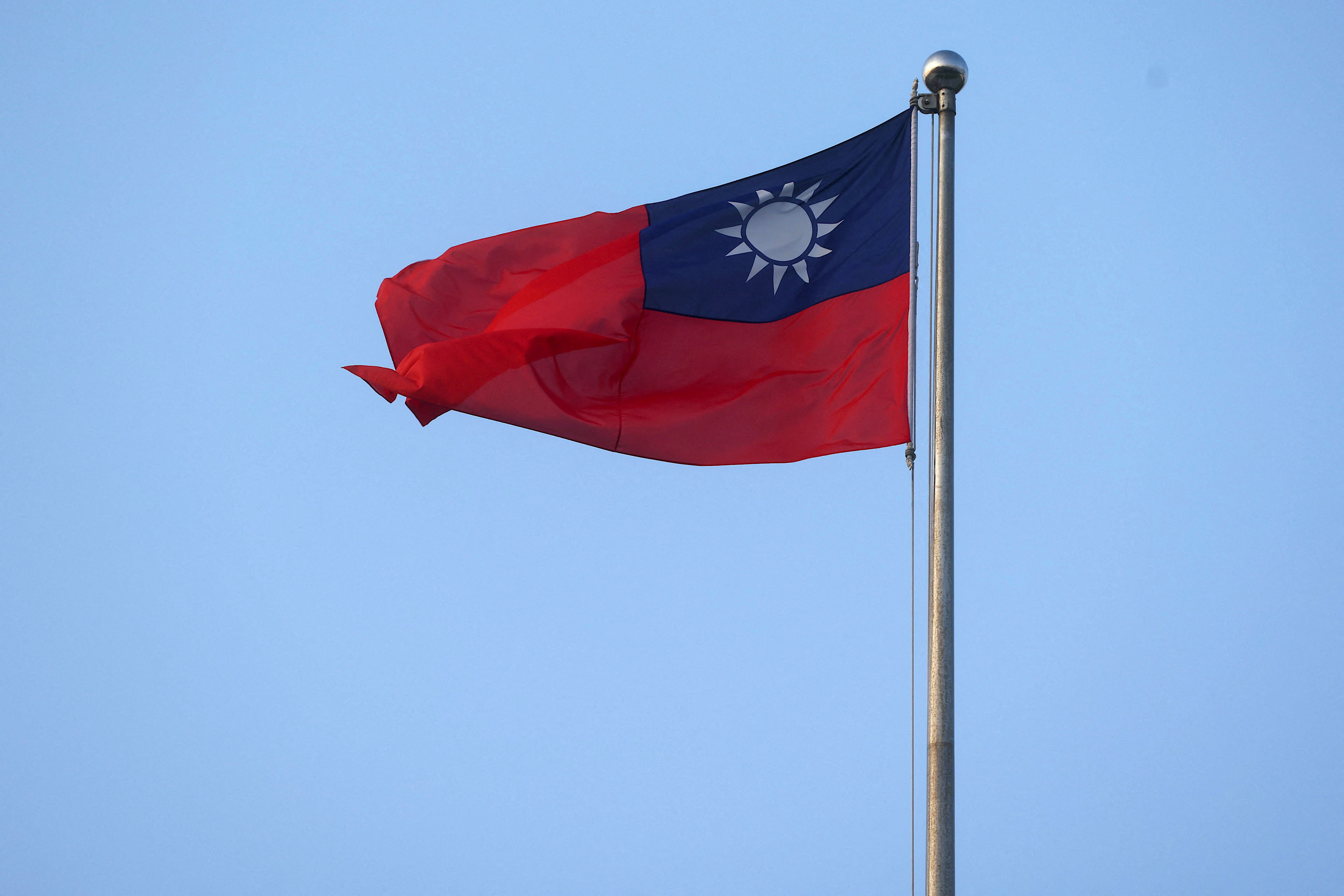 A Taiwan flag can be seen at Liberty Square in Taipei