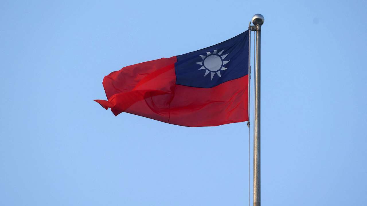 A Taiwan flag can be seen at Liberty Square in Taipei