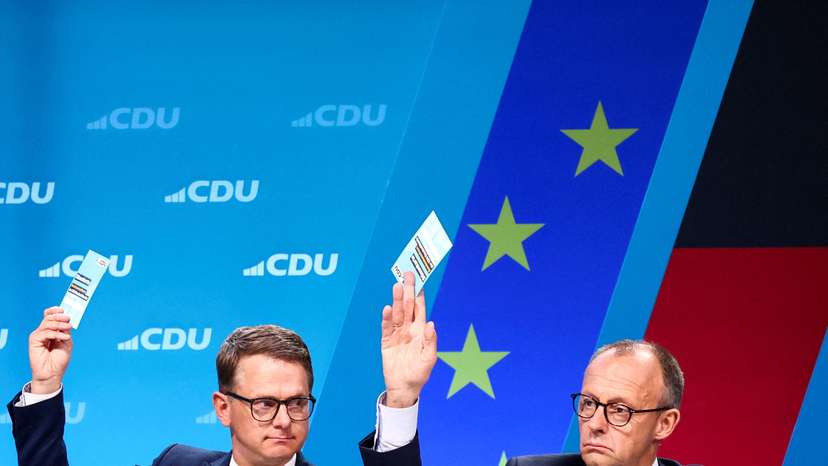 Christian Democratic Union (CDU) party conference to formally sign off on a coalition agreement reached with the Social Democrats, in Berlin