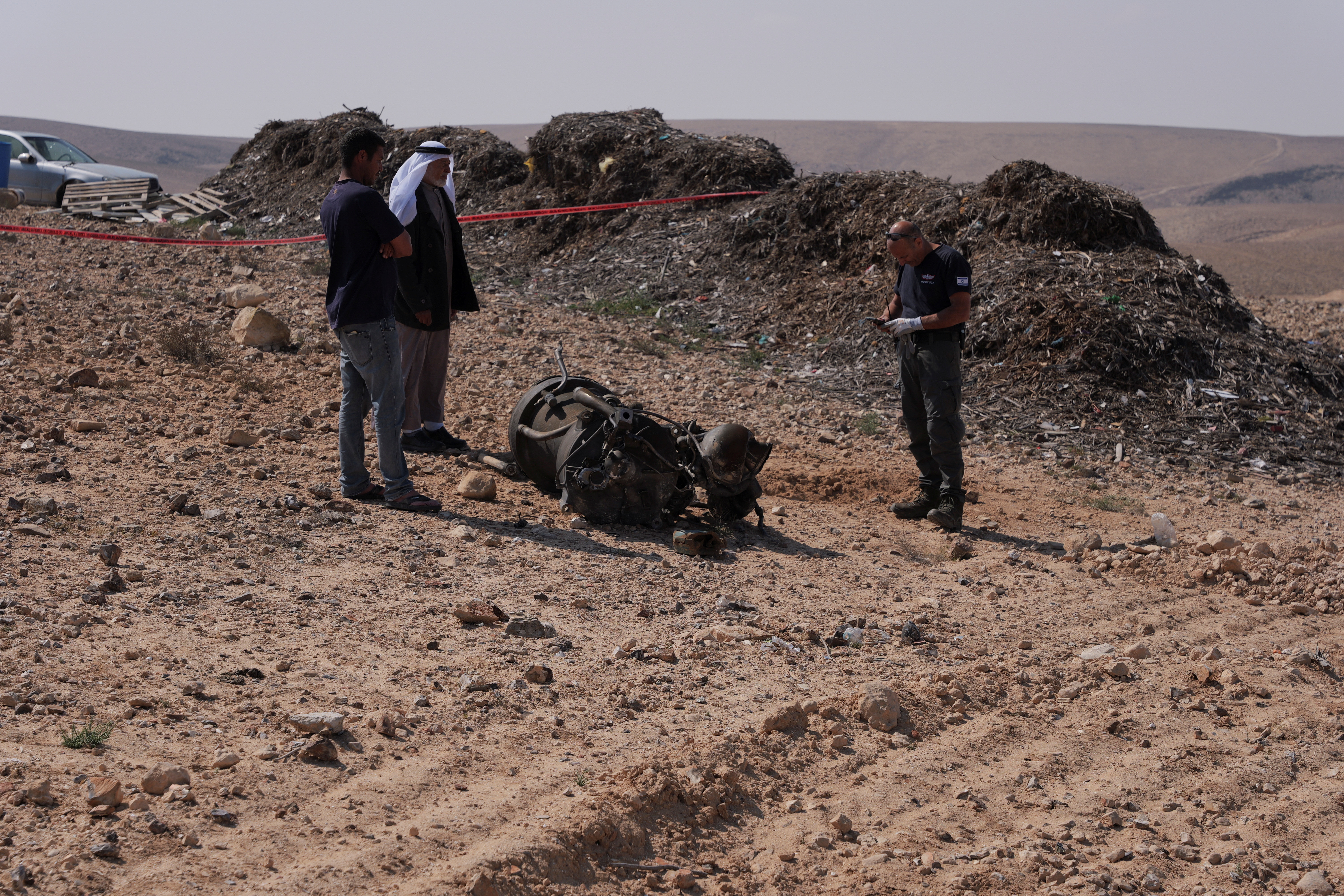 FILE PHOTO: The remains of a rocket booster that, according to Israeli authorities critically injured a 7-year-old girl, after Iran launched drones and missiles towards Israel, near Arad