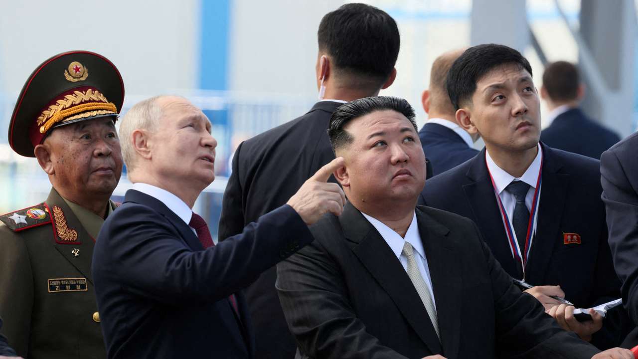 FILE PHOTO: Russia's President Putin and North Korea's leader Kim meet in Amur region