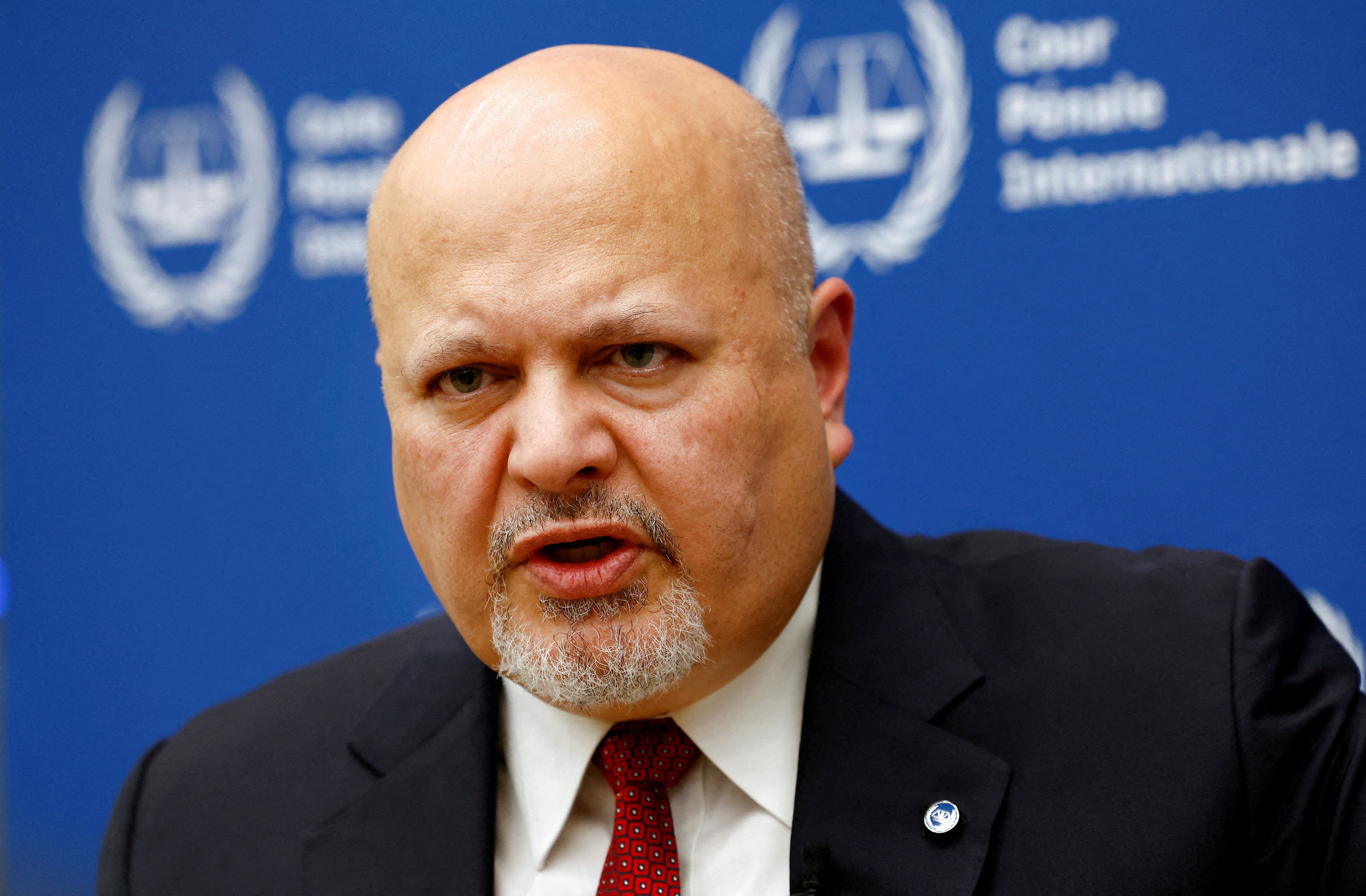 FILE PHOTO: International Criminal Court Prosecutor Karim Khan speaks during an interview with Reuters
