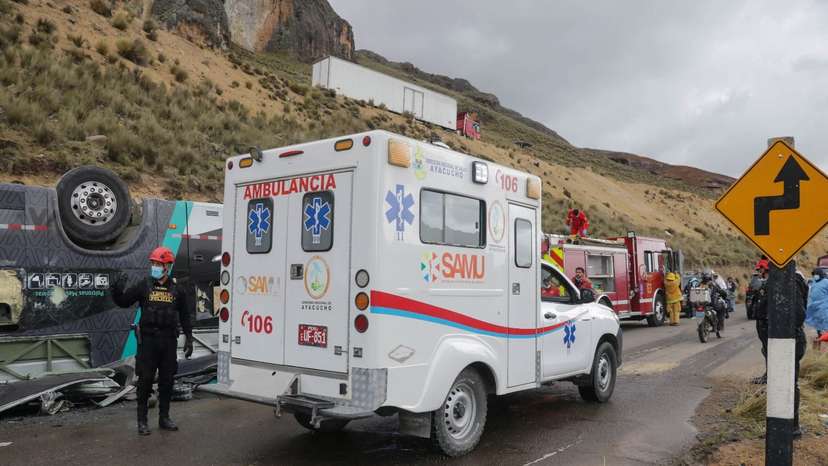 Rescue operation after a crash on a highway in Ayacucho