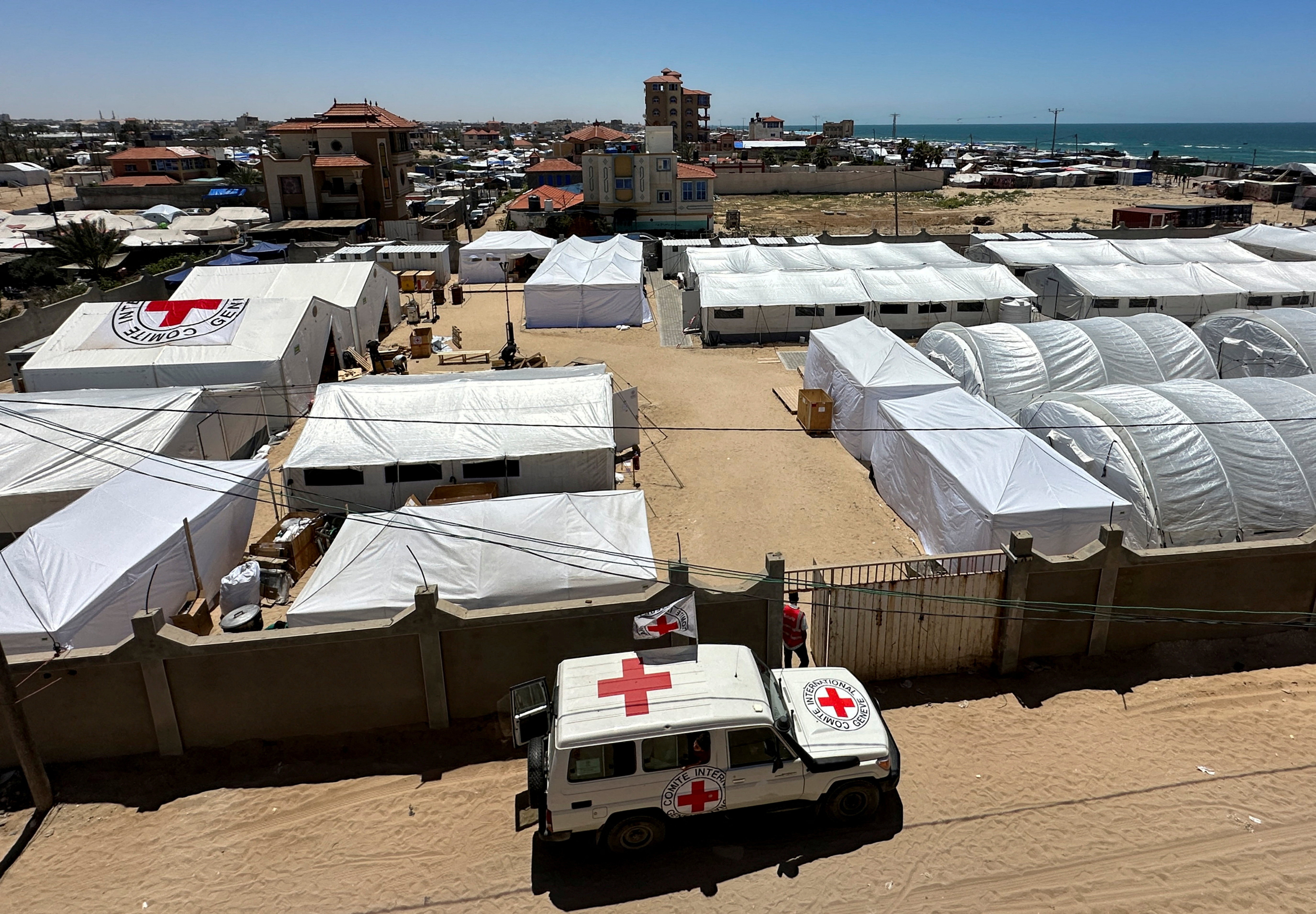The International Red Cross sets up a field hospital in southern Gaza