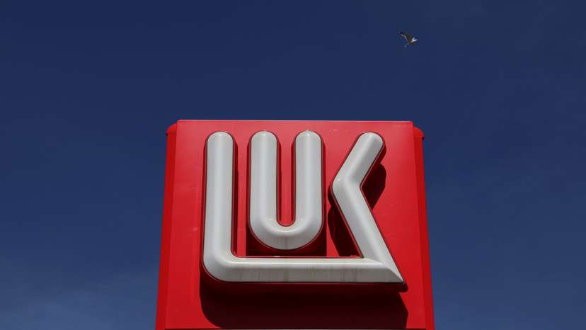 The logo of Lukoil is on display at a petrol station in Saint Petersburg