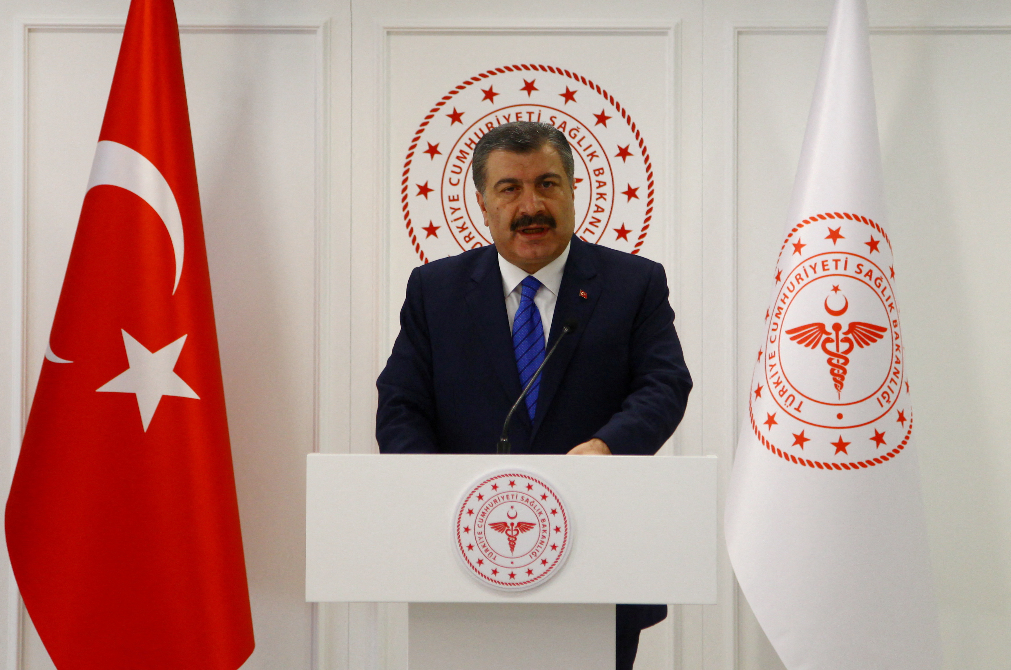 FILE PHOTO: Turkish Health Minister Koca speaks during a news conference in Ankara