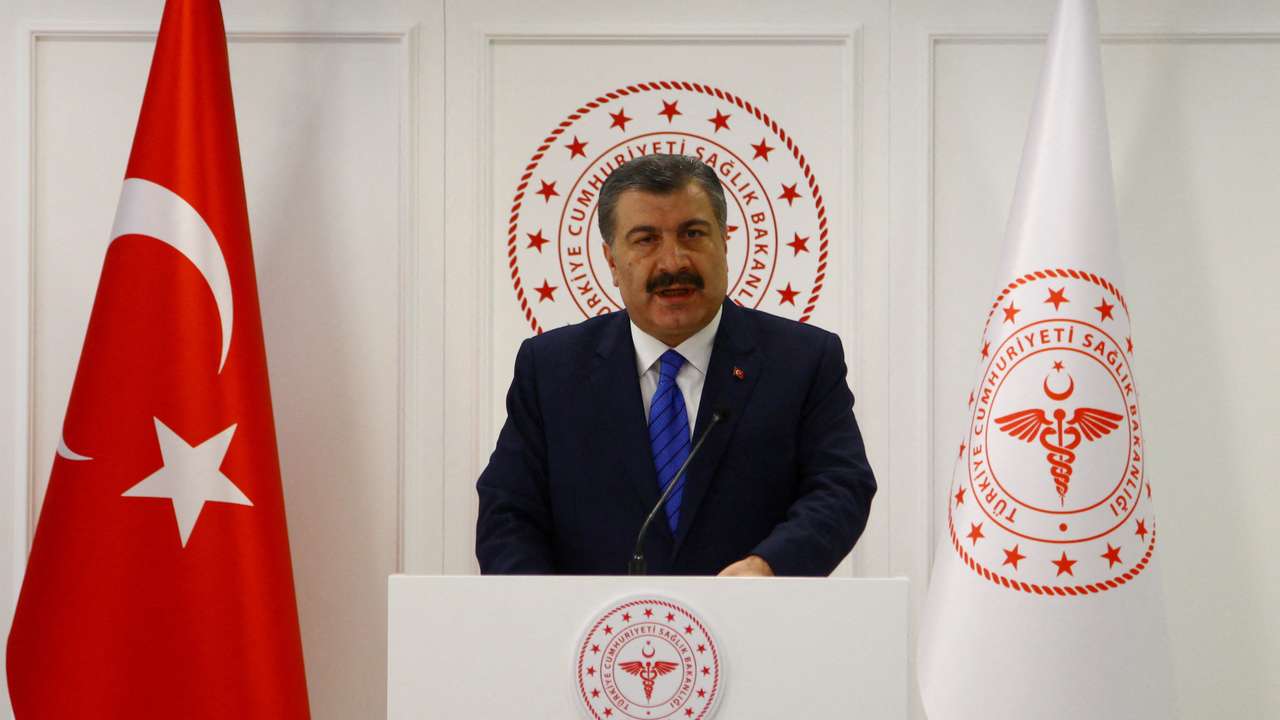 FILE PHOTO: Turkish Health Minister Koca speaks during a news conference in Ankara