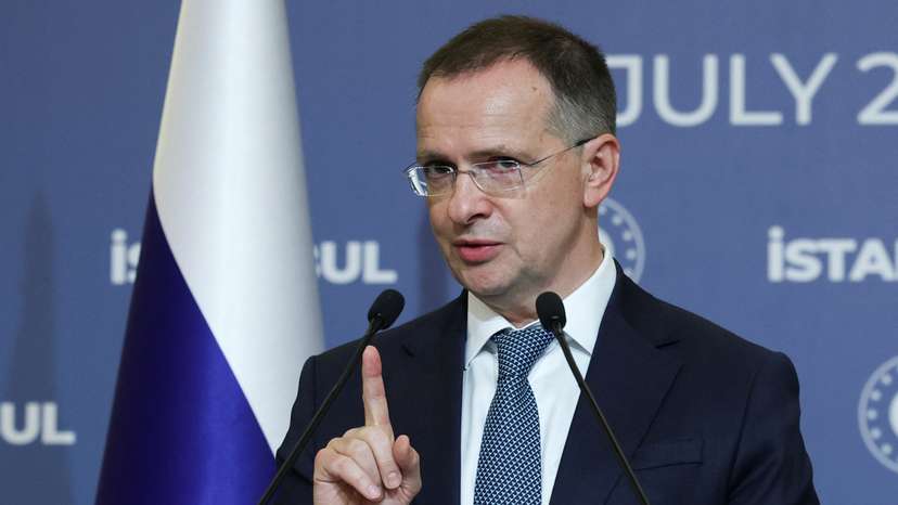 Russian delegation holds a press conference on the day of the third round of peace talks with Ukraine, in Istanbul