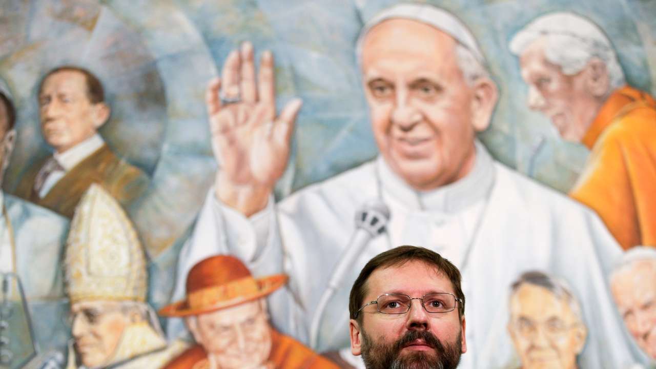 Kiev's Archbishop Shevchuk leads a news conference at the Vatican radio headquarters in Rome