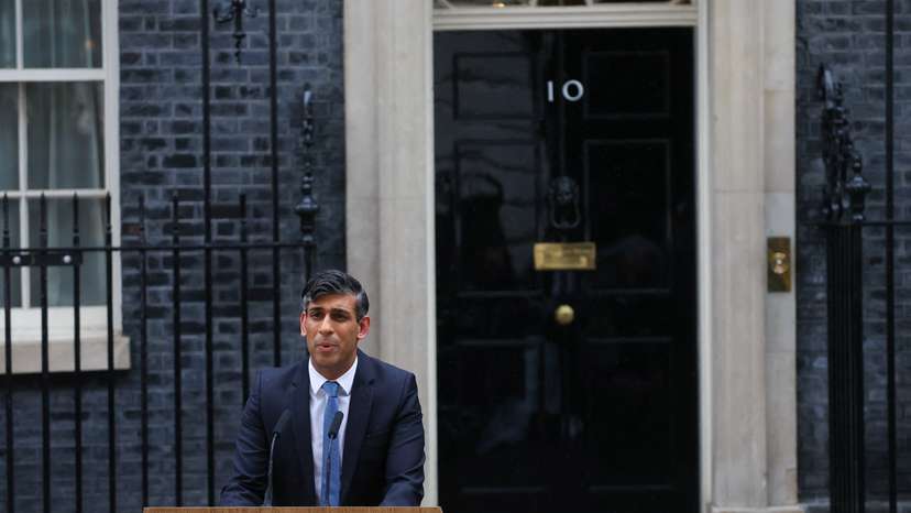 British PM Sunak speaks at Downing Street, in London