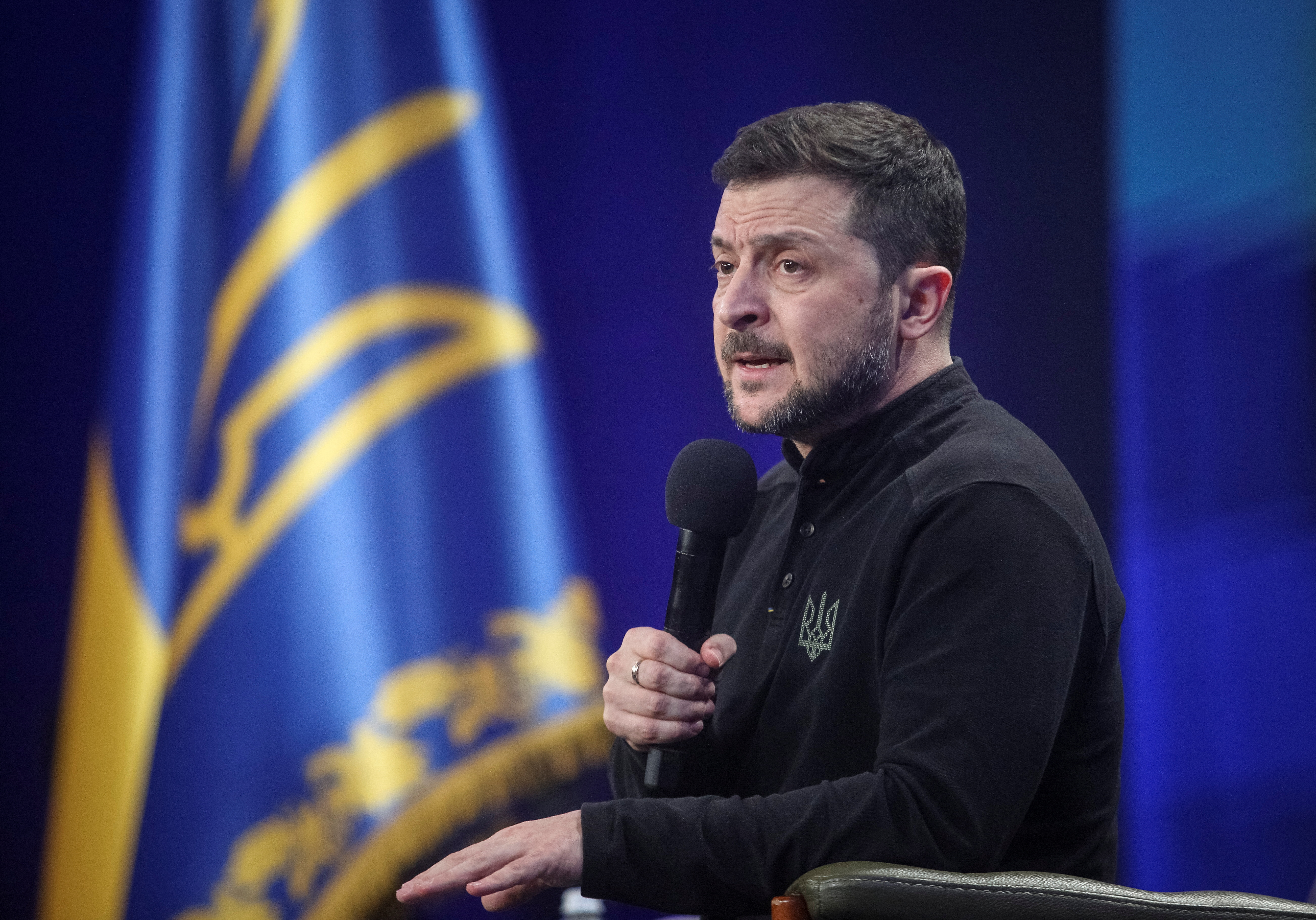 Ukraine's President Zelenskiy attends a press conference in Kyiv