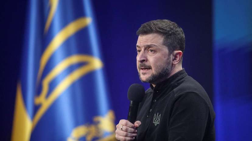 Ukraine's President Zelenskiy attends a press conference in Kyiv