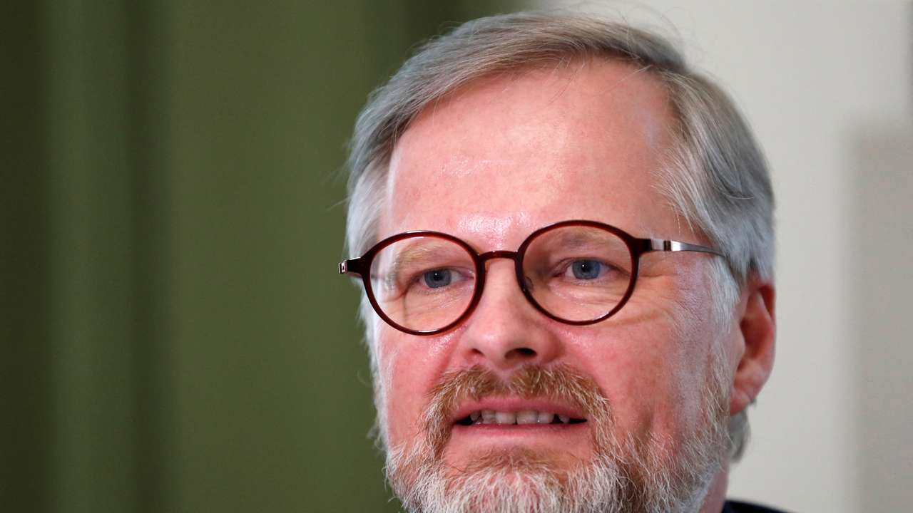 Czech Prime Minister Petr Fiala speaks during an interview in Prague