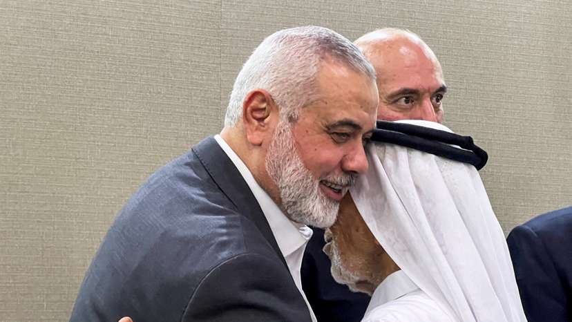 Hamas top leader meets people offering condolences after the killing of three of his sons, in Doha