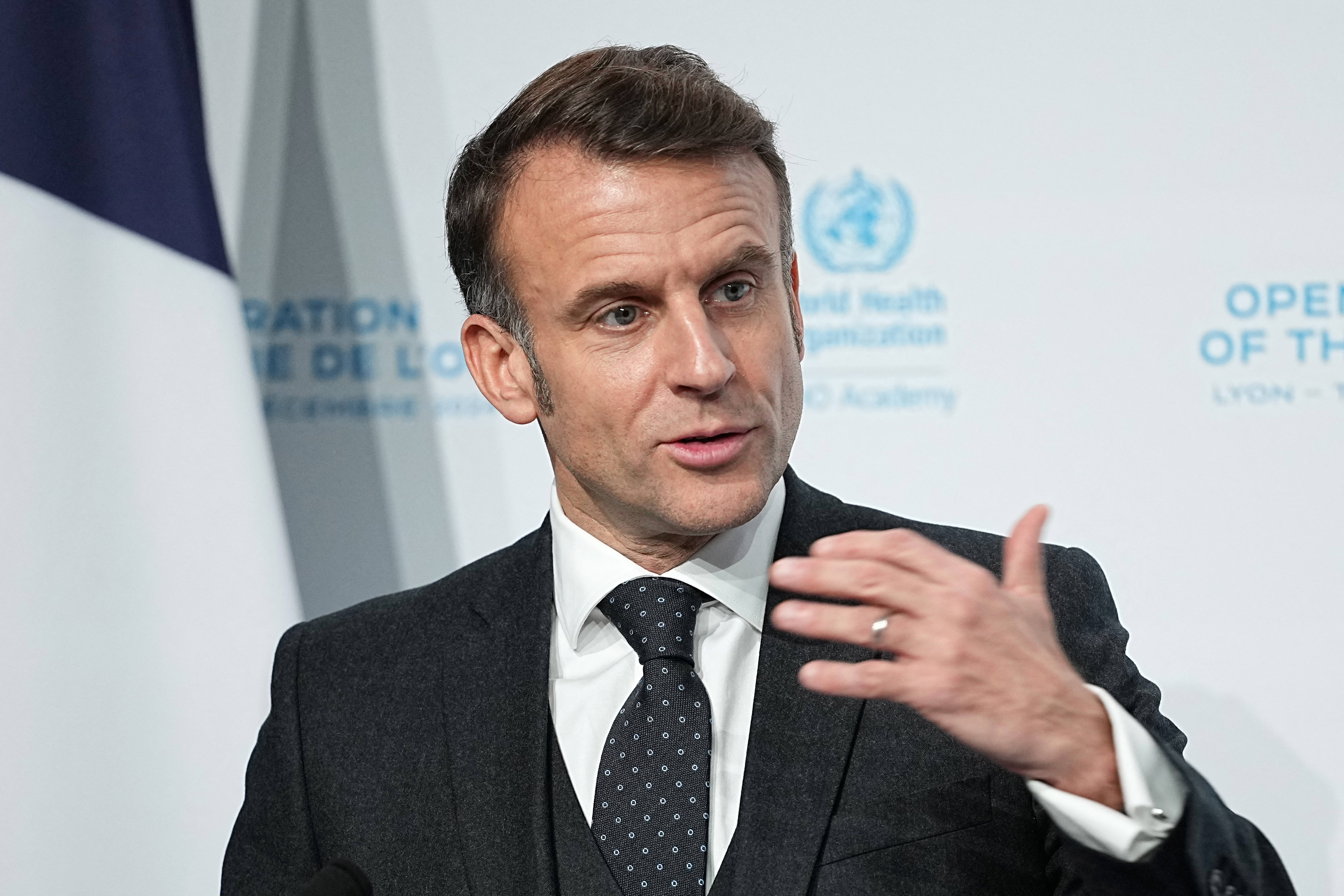 French President Macron attends the inauguration of the WHO Academy campus, in Lyon