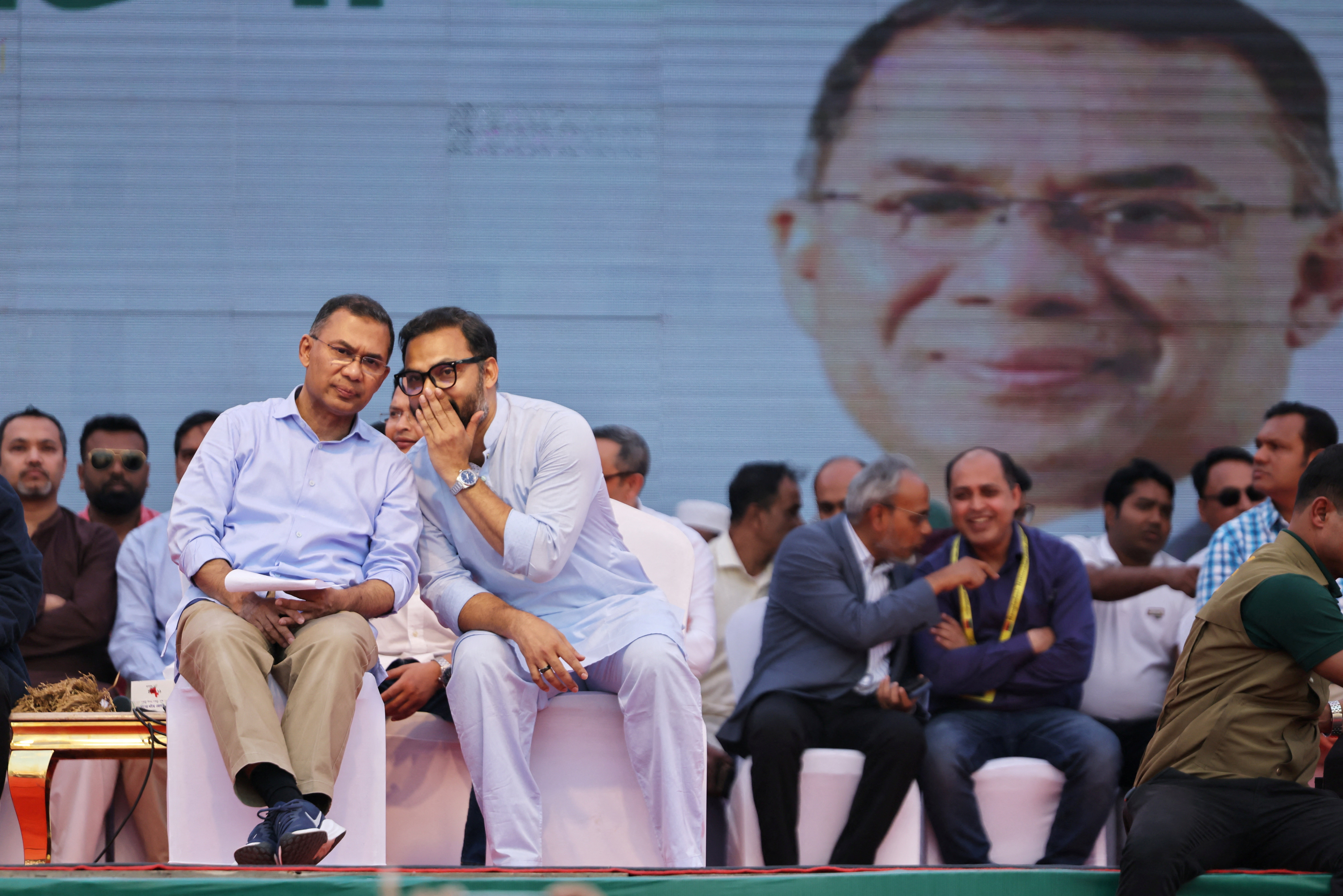 Bangladesh Nationalist Party (BNP) chairman Tarique Rahman attends in an election campaign rally, ahead of the national election at Pallabi, in Dhaka