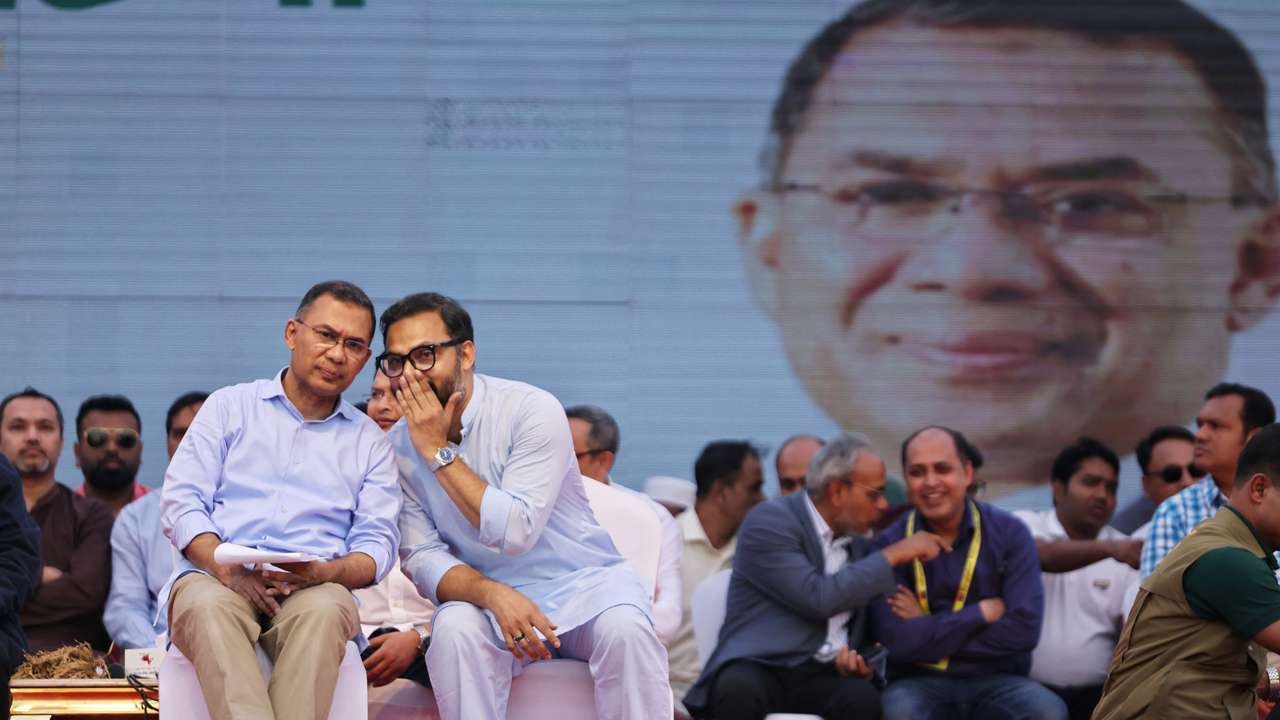 Bangladesh Nationalist Party (BNP) chairman Tarique Rahman attends in an election campaign rally, ahead of the national election at Pallabi, in Dhaka