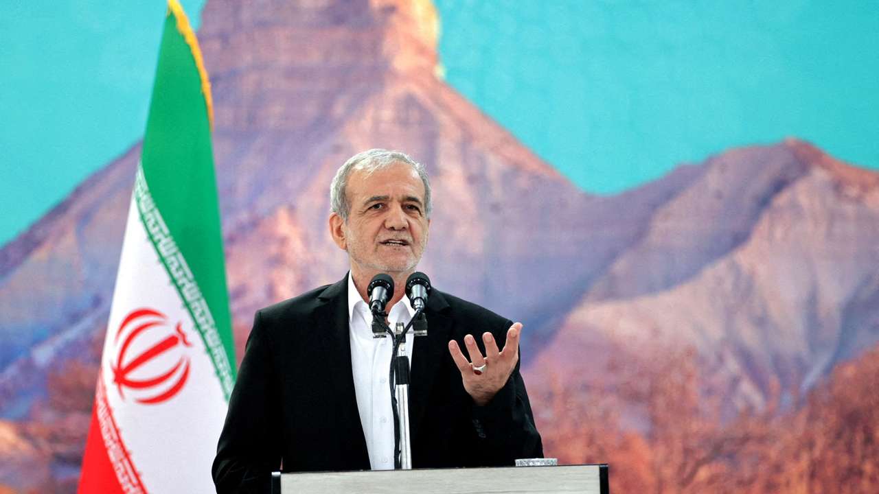 FILE PHOTO: Iranian President Masoud Pezeshkian speaks during a meeting in Ilam