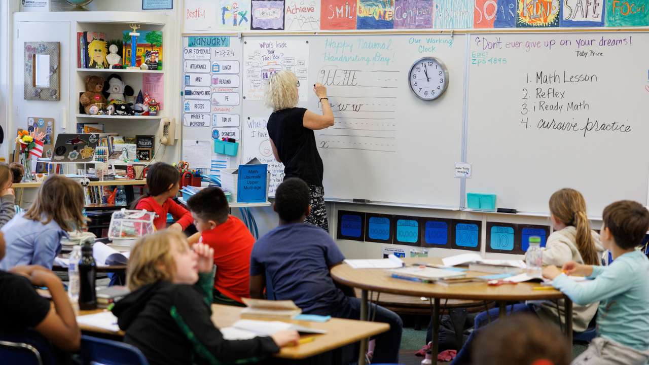 A generation of children who learned to write with their thumbs are now going old school in California