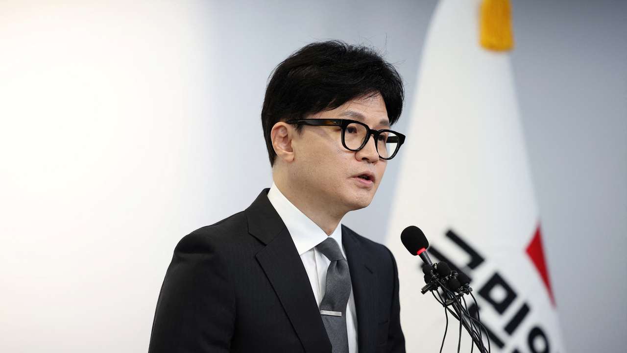 South Korean ruling People Power Party's leader Han Dong-hoon speaks at a press conference following the 22nd parliamentary election day in Seoul
