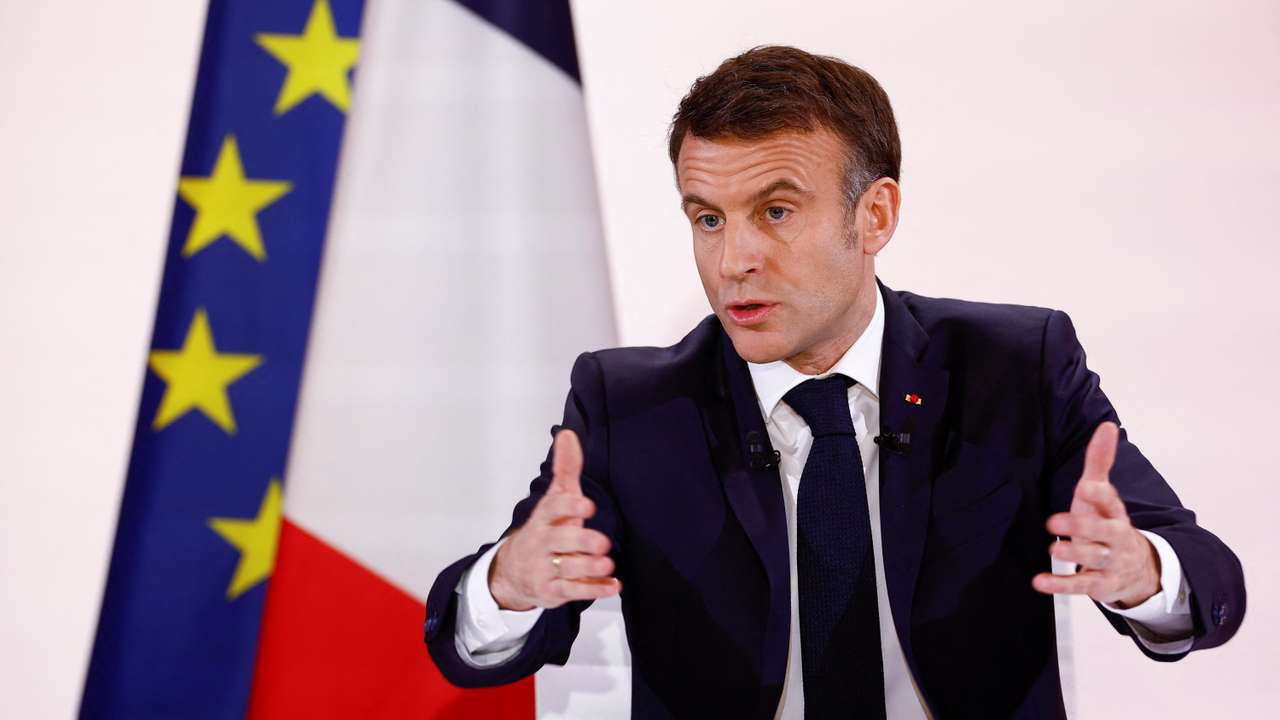 French President Macron holds a press conference at the Elysee Palace in Paris